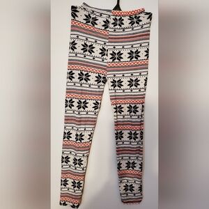 Festive Snowflake Leggings - Black, White, and Red